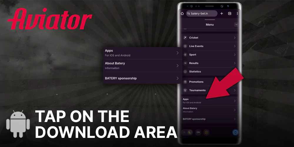 Tap on the download area at Batery site