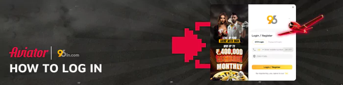 How to log in into 96in Aviator Crash Game