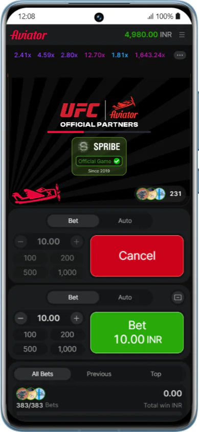 Waiting for a new round in Aviator game on the mobile app