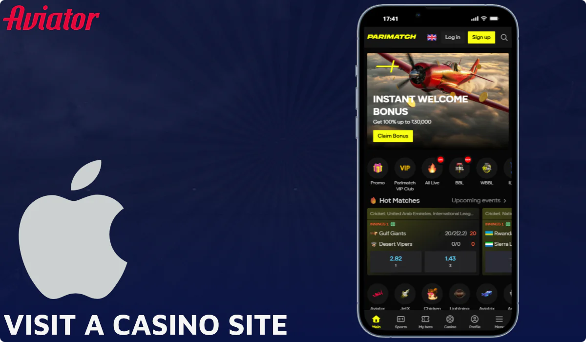 Visit a casino site to start the Aviator app download process